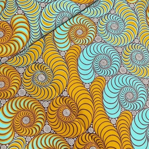 Afrikanischer Wax Print Stoff Baumwolle ORANGE TURQUOISE SNAILS